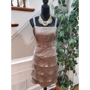 R&M Richards Women Beige Rayon Square Neck Sleeveless Knee Length Dress Size 14